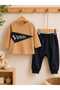 Cotton Lettered Snap-On Shoulder Baby Boy Double Pajama Set - 3