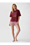Vizyon New Season Burgundy Printed Women's Shorts Pajama Set - 2