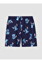 Navy Blue Printed Women's Shorts Pajama Bottoms - 2