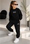 Unisex Girls Boys Three Threaded Black 2-Piece Set Sweatshirt & Sweatpants