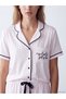 Ozmarka New Season Ecru Striped 100% Cotton Women's Shorts Pajama Set - 3