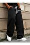 Unisex Black "Freedom" Text Printed Oversize Wide Leg Sweatpants - 3