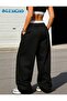 Unisex Black "Don'T Blink" Text Printed Oversize Wide Leg Sweatpants - 5