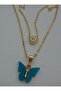 Double Butterfly Necklace - Blue -
