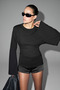 Tusk Women's Padded Wide Sleeve Black Blouse - 2