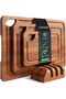 Deep-Carbonized Bamboo Cutting Board Set with Wood Storage Stand, Reversible Chopping Board with Jui