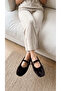 Women's Bitter Brown Rabbit Fur Buckle Daily Ballerinas 1 cm Byndtav01 - 3