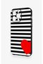 iPhone 14 Pro Max Compatible Striped Red Heart Pattern Silicone Case - 4