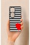 Vivo V40 Compatible Striped Red Heart Pattern Silicone Case