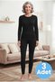 Adult Women's Black Thermal Underwear Set 3-Piece Set