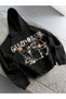 Black California Angel Sweatshirt Zip-Up Cardigan - Printed Oversized Pocket Winter Hoodie