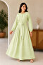 - Women’s Light Green Belted Pleated Maxi Dress with Balloon Sleeves - 5