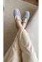 Women's Gray Rabbit Fur Buckle Casual Ballerinas 1 cm Byndtav01 - 6