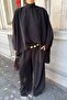 Women's Black Metal Belt Detailed Oversize Bat Sleeve Blouse Palazzo Pants Set - 4