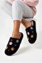 Women's Plush House Slippers Colorful Flower Embroidered Closed Toe Soft Sole Winter Comfortable Slippers Model