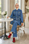 Women's Stone Detailed Pocketed Tunic and Trousers Denim Blue Two-Piece Set - 4