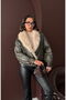 Double-Breasted Leather Coat with Fur Collar - Khaki - 2