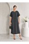 Women's Crew Neck Sleeve Button Detailed Oversize Flowy Casual Dress