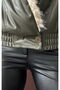 Double-Breasted Leather Coat with Fur Collar - Khaki - 4