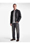 Long Sleeve Shirt Collar Pocket Zipper Faux Leather Jacket - 2