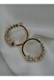 Stone hoop earrings - gold color - - 2