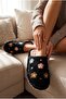Women's Plush House Slippers Colorful Flower Embroidered Closed Toe Soft Sole Winter Comfortable Slippers Model - 7