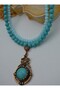 Cord Design Necklace - Turquoise - - 2