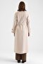 Long Premium Fabric Coat with Cape and Punto Stitching Detail Light Beige 3183 - 7