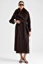 Long Coat with Detachable Fur Epaulettes and Cape Detail Brown 3184 - 5