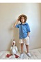 ⁠ Boys' Muslin Double Set - Blue Polo Neck Short Sleeve T-Shirt and Cream Shorts Top and Bottom Set ⁠
