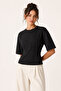Waist-Fitted Cotton Knitted Blouse Lub0399 Black