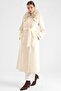 Long Coat with Detachable Fur Epaulettes and Cape Detail Ecru 3184 - 2