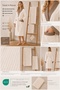 Eldy Contrast Women's Bathrobe Set 4 Pieces, 100% Cotton Certified Shawl Collar Striped Bathrobe Set - Cream - 3