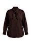 Dark Brown Cotton Collar Bow Tie Wide Fit Poplin Shirt Tbbaw27Ax00006