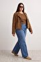 Mavi Kesik Paça Yüksek Bel Az Esnek Straight Düz Kesim Jeans TBBAW27CJ00030 - 2