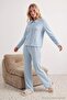 Açık Mavi Gömlek Yaka Yumuşak Tuşe Kışlık Waffle Örme Pijama Takımı THMAW27PT00098