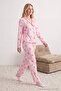Pembe %100 Pamuklu Biyeli Kruvasan Desenli Örme Pijama Takımı THMAW27PT00100 - 3