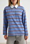 Kahverengi Bej Çizgili Oversize/Geniş Kesim Polo Yaka Örme Sweatshirt TWOAW27SW00139 - 3