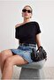 Black 100% Cotton Plain Regular Fit Asymmetric Collar Short Sleeve Knitted T-Shirt Twoaw27Ts00007 - 2