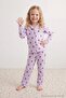 Lila Yumuşak Dokulu Kız Çocuk Desenli Gömlek Yaka Regular Örme Pijama Takımı TKDAW26PT00006