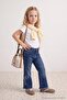 İndigo Kız Çocuk Pamuklu Esnek Kumaş Wide Leg/ Geniş Paça Fiyonk Desenli Jean PantolonTKDAW27JE00009 - 2