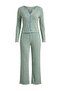 Yeşil %100 Pamuklu Çiçekli Kurdele/Fiyonklu Fitilli/Pointel Örme Pijama Takımı THMAW26PT00070 - 4