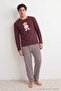 Brown Regular Fit Striped Teddy Bear Printed Knitted Pajama Set Tmnaw27Pt00031