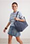 Light Blue Wardrobe Essentials Summer Yarn Striped Polo Collar Blouse Twoss26Bz00127 - 3