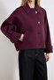 Plum Patterned Lined Soft Buttoned Oversize Short Coat Twoss26Mo00013 - 3