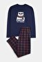 Navy Blue Regularfit Plaid Teddy Bear Printed Knitted Pajama Set Tmnaw27Pt00035 - 5