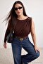 Kahverengi Tek Kol Sandy Örme Büyük Beden Body TBBAW27CS00026