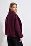 Plum Patterned Lined Soft Buttoned Oversize Short Coat Twoss26Mo00013 - 4