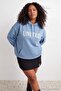 Big Size Dirty Blue Oversize Fleece Inside/Warm Embroidered Sweatshirt Tmnaw25Ao00057 - 8