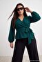 Emerald Green Double Breasted Tie Detail Plus Size Blouse Tbbaw27Af00007 - 3